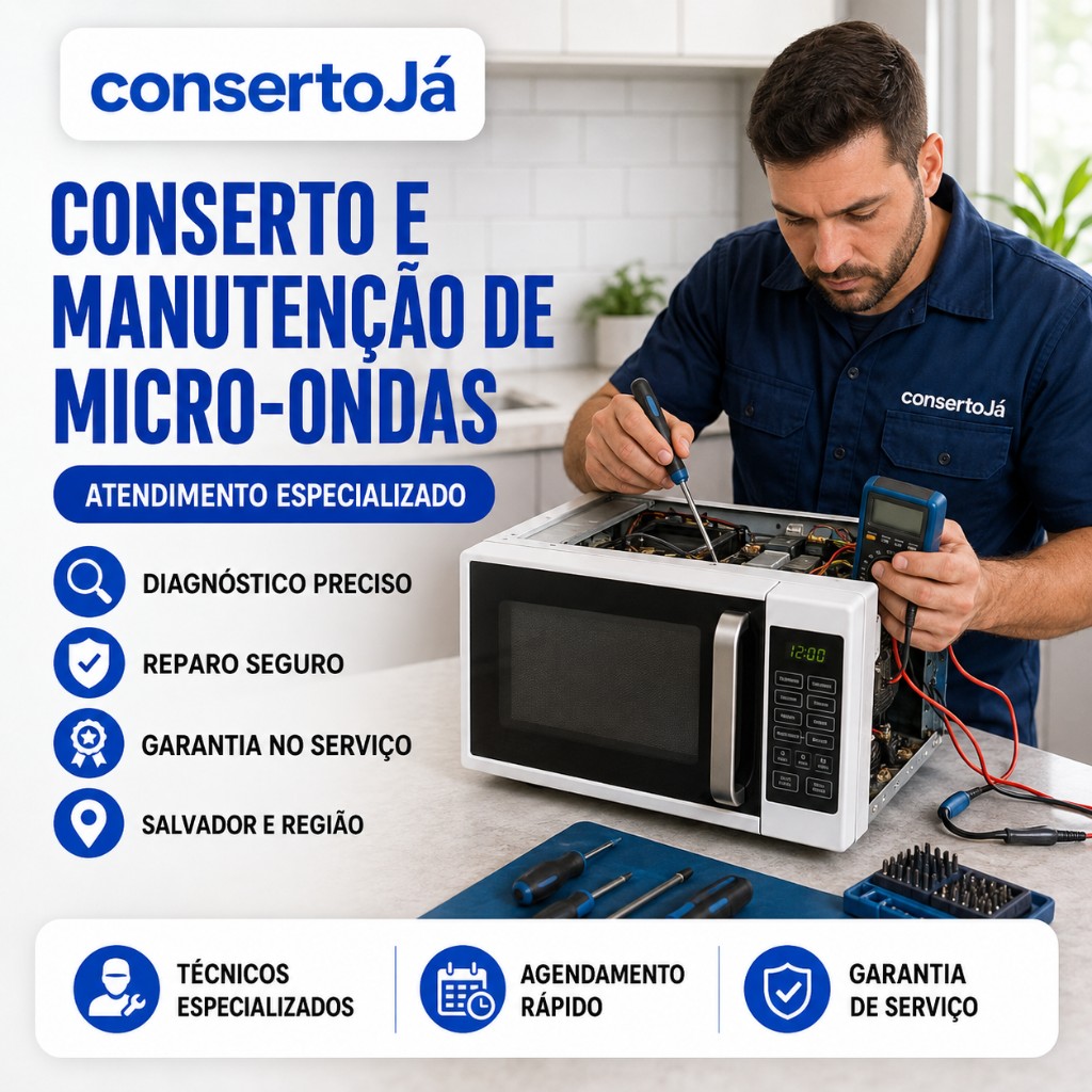 Conserto de micro-ondas com avaliação técnica e reparo seguro